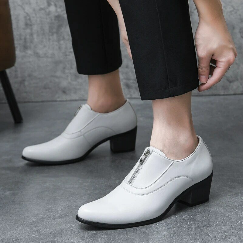 Classic Mens Leather Dress Shoes Formal Elegant Men's Oxford Shoes Casual Business Office Party Loafers High Heels Wedding Flats