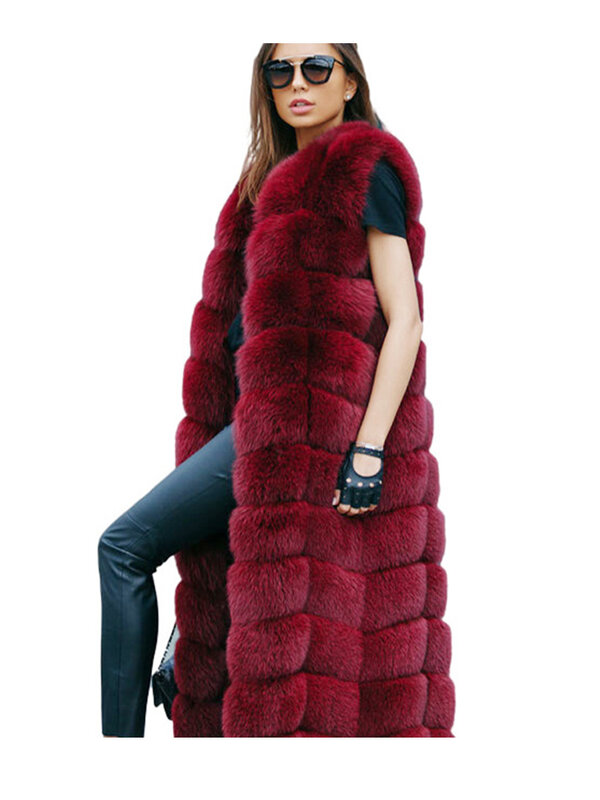Zadorin Luxe 10 Stappen Vrouwen X-Lange Faux Vos Bont Vest Furry Soft Fur Jacket Dikke Warme Vintage Overjas streetwear