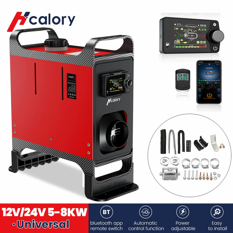 Hcalory-Outil de chauffage de voiture universel, chauffage à air diesel, moniteur LCD à trou unique, réchauffeur de stationnement, unité tout-en-un, 12V-24V, 5-8KW