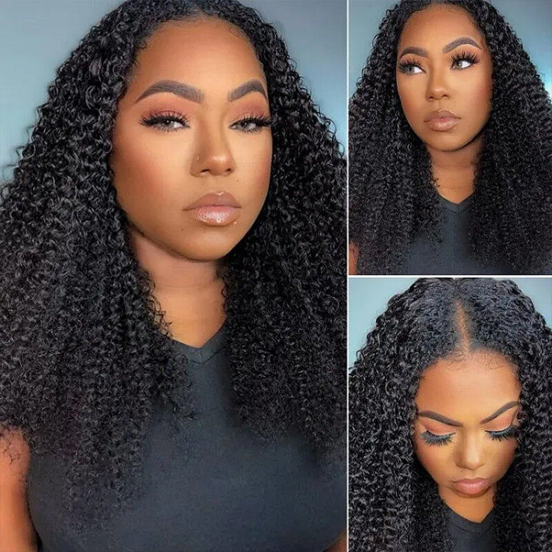 Kinky Curly V Part Wig Human Hair No Leave Out Thin Part Malaysian Hair Wigs for Women 250 Density Afro Curly Glueless U Part Wi