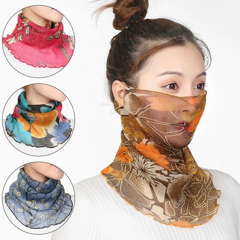 Spring Summer Chiffon Neck Collar Scarf Women Head Thin Sunscreen Variety Small Silk Anti-UV Scarf Mask Multi-Function Scarf