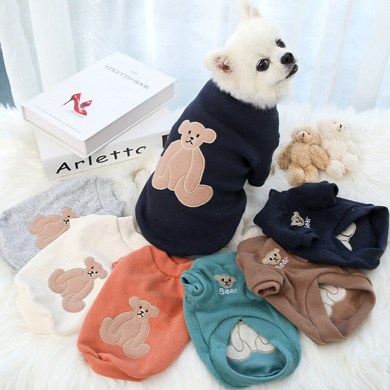 Pakaian Hoodie Anak Anjing Musim Dingin Kaus Beruang Kartun Sweter Kucing Rompi Baju Olahraga Anjing Besar Menengah Kecil Pakaian Hewan Peliharaan Rompi Hewan Peliharaan
