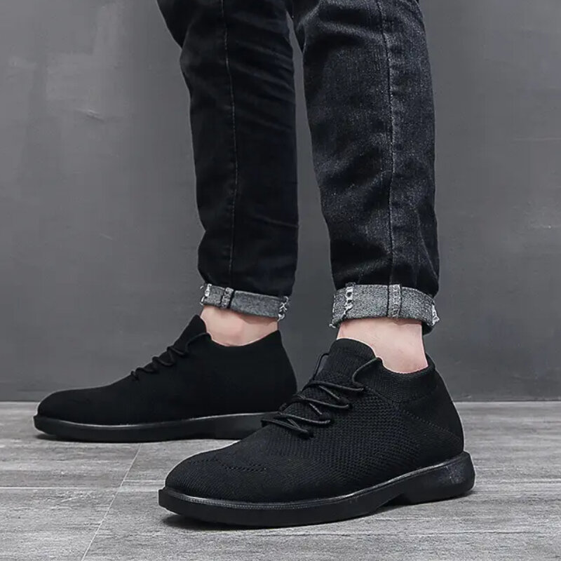 Men Breathable Sneakers Fashion Mesh Lace Up Round Head Lightweight Casual Thick Sole Comfort Vulcanised Shoes Chaussure Homme