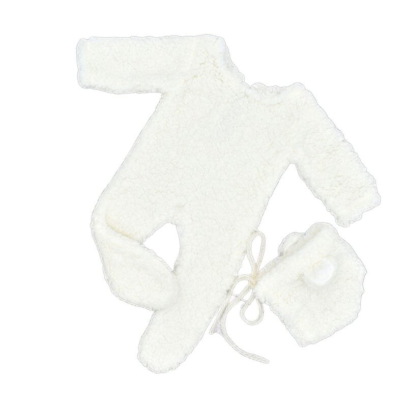Infant Photoshooting Props Footed Romper Berber Fleece Cap Newborn Shower Gift P31B