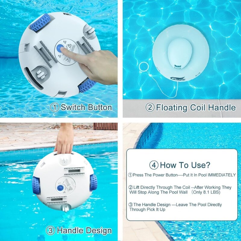 Aspiradora robótica inalámbrica para piscina, batería recargable que dura 140 minutos, tecnología de Sensor de agua integrada para piscina de hasta 630 pies cuadrados