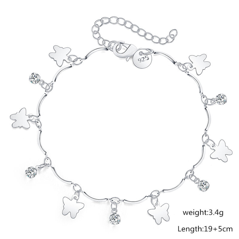 925 prata esterlina borboleta aaa zircão pingente pulseira corrente para mulheres menina moda festa de noivado casamento charme jóias