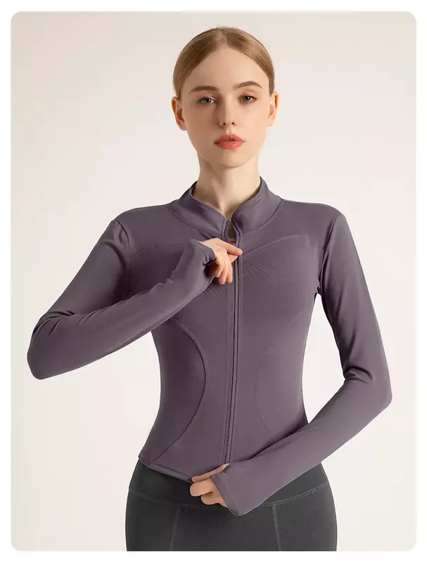 Cappotto sportivo ad asciugatura rapida ad alta elasticità in autunno e inverno da donna con colletto alla coreana Slim Yoga attillato cappotto da Fitness