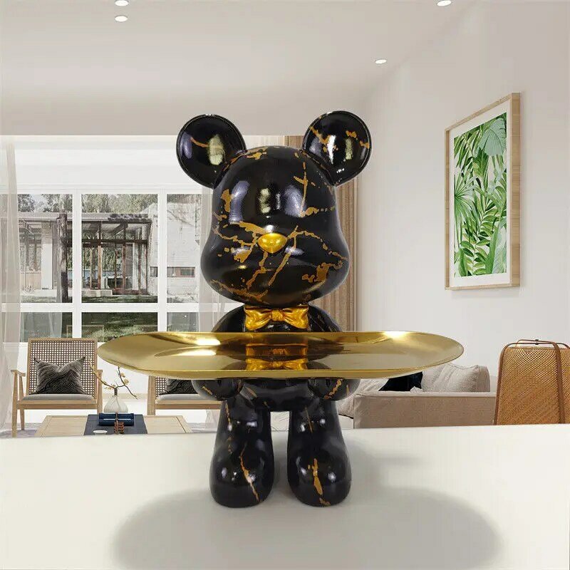 Bear statue with tray storage, animal handicraft resin sculpture, keys, sundries, snacks storage tray, table top decorations.