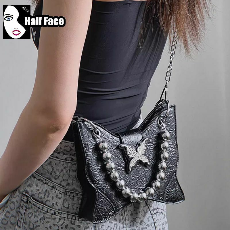 Bolso de mano versátil de Mariposa Negra gótica Harajuku para mujer, bolso de un hombro Punk, diseño avanzado, bolsos cruzados Lolita