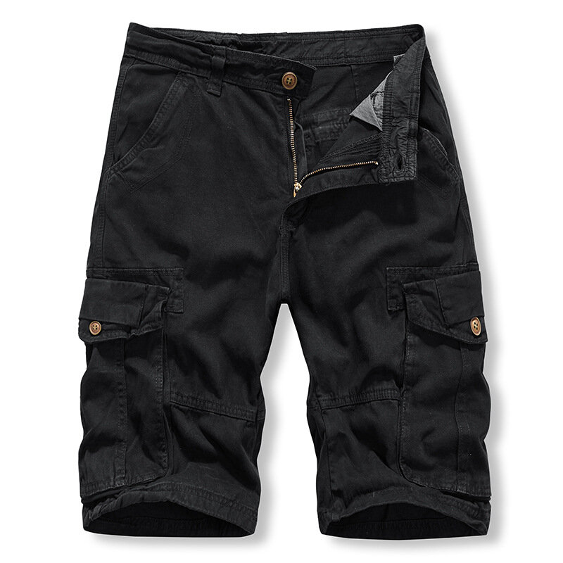 Verão carga shorts para homens elegantes multi-bolso bermuda shorts masculino cor sólida carga calças
