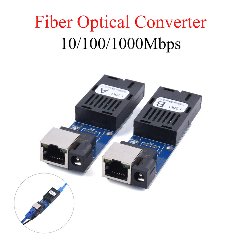 1 пара, мини-гигабитный волоконно-оптический медиа-конвертер, 10/100 Мбит/с, один режим, 3 км, UPC/APC SC-порт