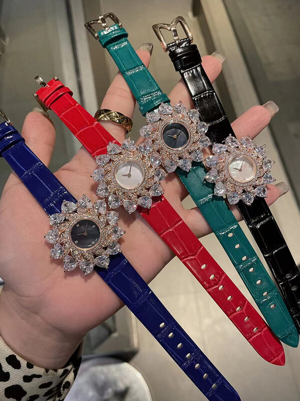 Designer petal-shaped diamond jewel case Leather strap Quartz Watch 2024 Women's new watch Fashion luxury All-in-one watch