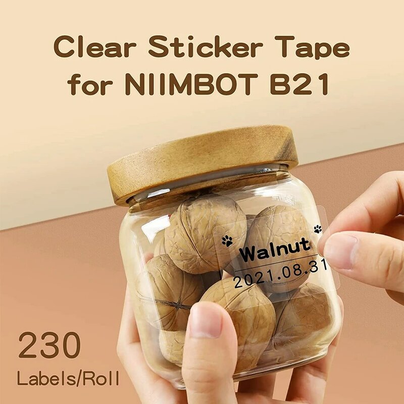 Niimbot-papel de impresión de etiquetas B21 B1, adhesivo transparente con nombre, impermeable, autoadhesivo de dibujos animados, pequeño