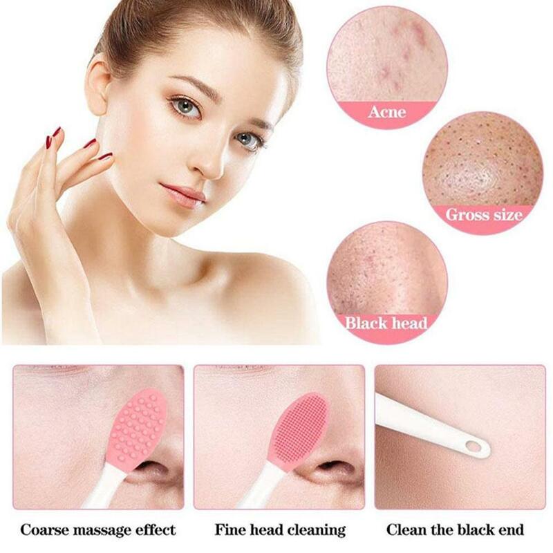 New Facial Silicone Cleaning Brushes Long Handle Nose Brush Blackhead Pore Removal Wash Exfoliating Nose Brush Face Clean Tools