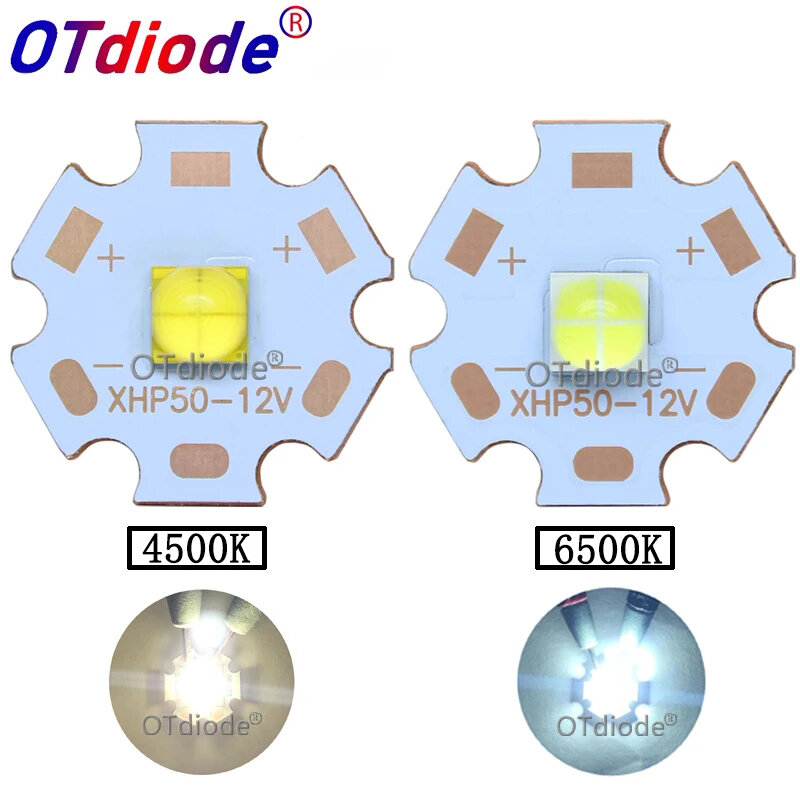 Cold Whtie LED PCB Replacement Beads, Emissor Branco Neutro, Cobre, 6V, 12V, 16mm, 20mm, China, XHP50, 6500K, 4500K, 1-10Pcs