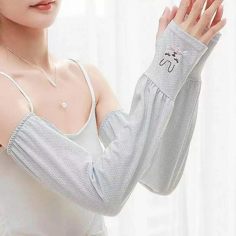 Women's Summer Sun Protection Sleeves Cute Rabbit UV Long-Sleeved Bike Breathable Cycling Gloves Driving Arm Warmers Sleeves New