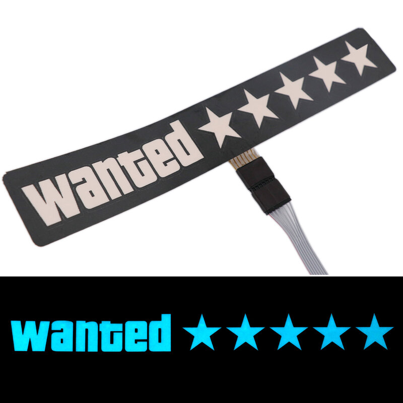 Wanted-Lámpara de marcador eléctrico para parabrisas de coche, pegatina de luz LED azul, luces intermitentes, 5 estrellas, JDM