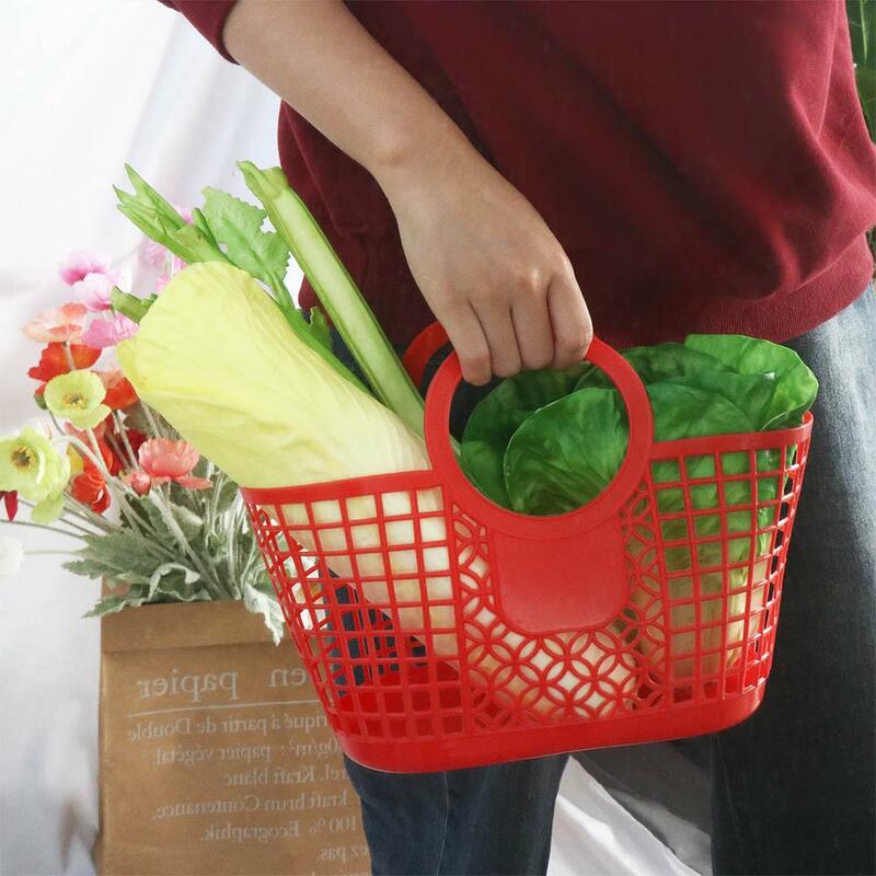 Keranjang belanja plastik berongga keranjang penyimpanan sayuran buah dapur keranjang mandi portabel Organizer penyimpanan rumah makanan ringan