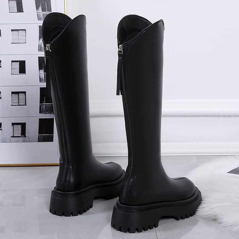 Knee Length Boots for Women V-necked Knight Boots, Thick Soled Boots for Women, New Square Heel High Tube Gladiator Boots