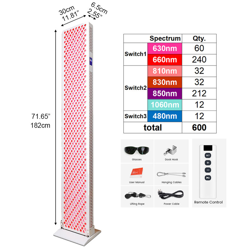 Red Light Therapy Panel 600pcs 480nm 1060nm 660nm 850nm Red Light Therapy Lamp Fitness Red Light Therapy Panel RL600MAX