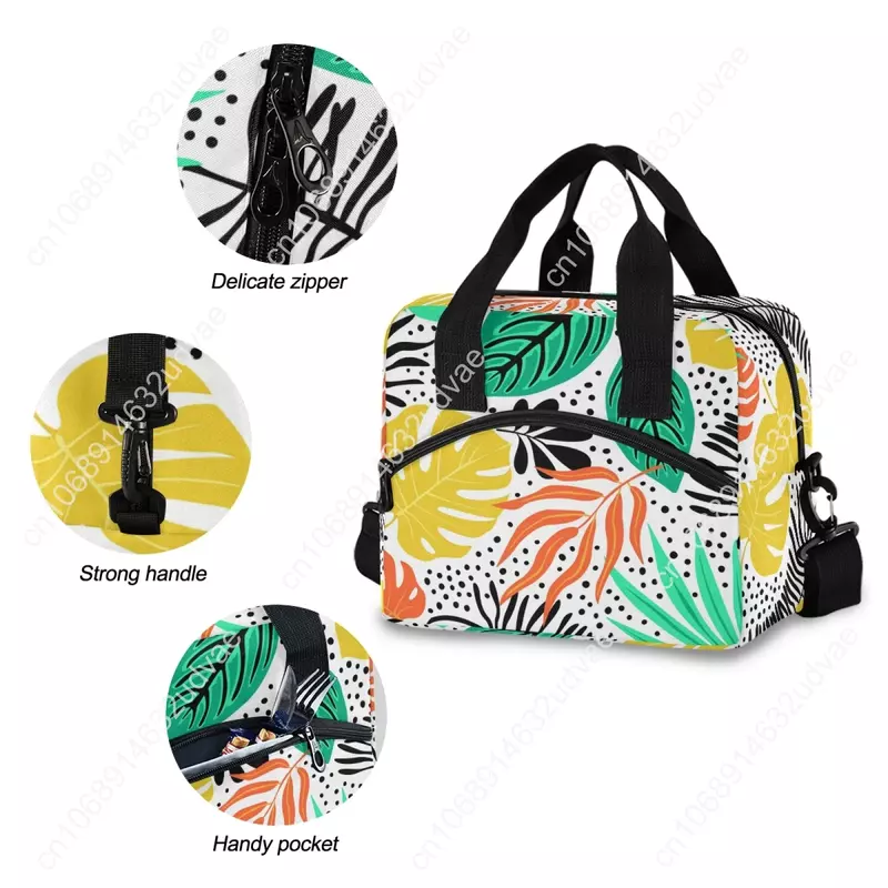 Women Insulated Lunch Box For Shoulder Kids Thermal Food Fresh Breakfast Bag Storage Tropical Palm Leaves Cooler Tote Picnic Bag