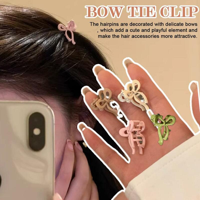 2pcs Small Bow Tie Hair Claw Clip Women's Popular Tweezers Hair Bangs Clip Mini Plastic Hair Sweet Accessories Crab Butterf K0P3