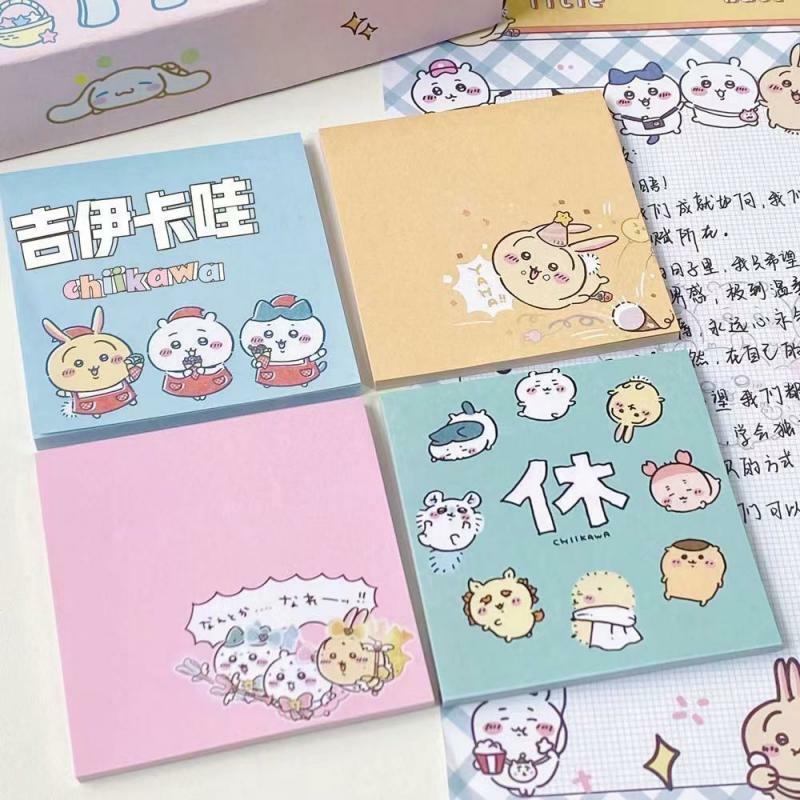 Kawaii Chiikawas Sticky Note Paper, Desenhos animados fofos, Etiqueta portátil da mensagem, Memo Removível, Decoração do estudante