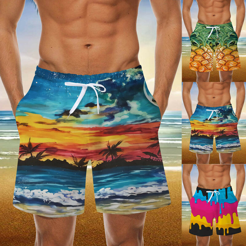 Sea Island-pantalones cortos de playa Y2k para hombre, Bañador con estampado 3d, tabla de surf, bañador Hawaiano de verano, bañadores de hielo fresco