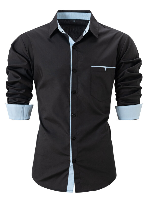 Camisa de gola alta manga comprida masculina, cardigã vintage, camisa justa, design clássico, fivela casual diária, moda