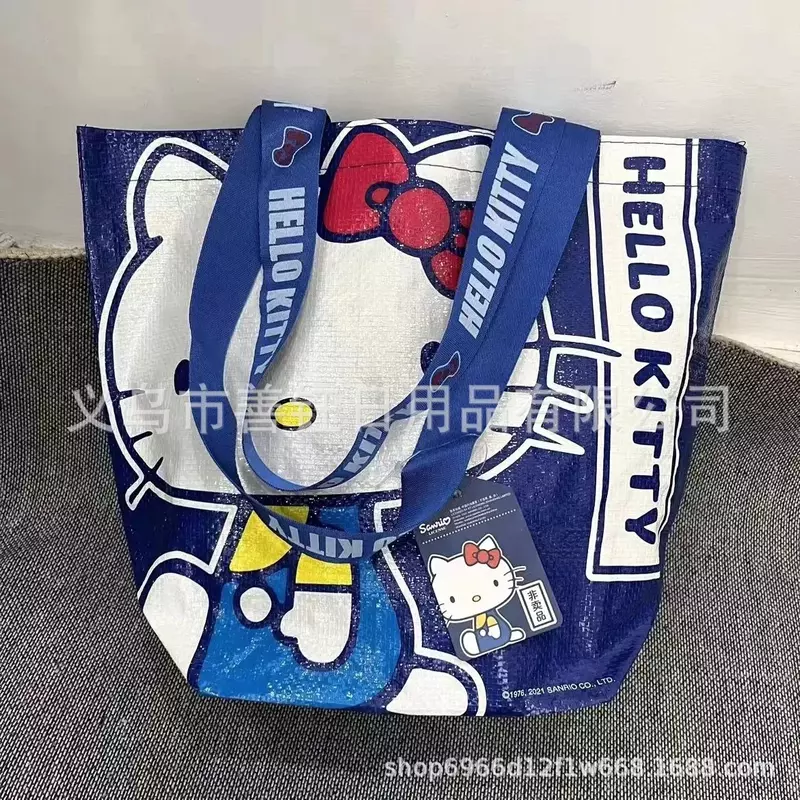Sanrio-Bolso de compras de nailon con estampado de Hello Kittys, bolsa de un solo hombro, tejido a mano, ecológico, bonito y resistente