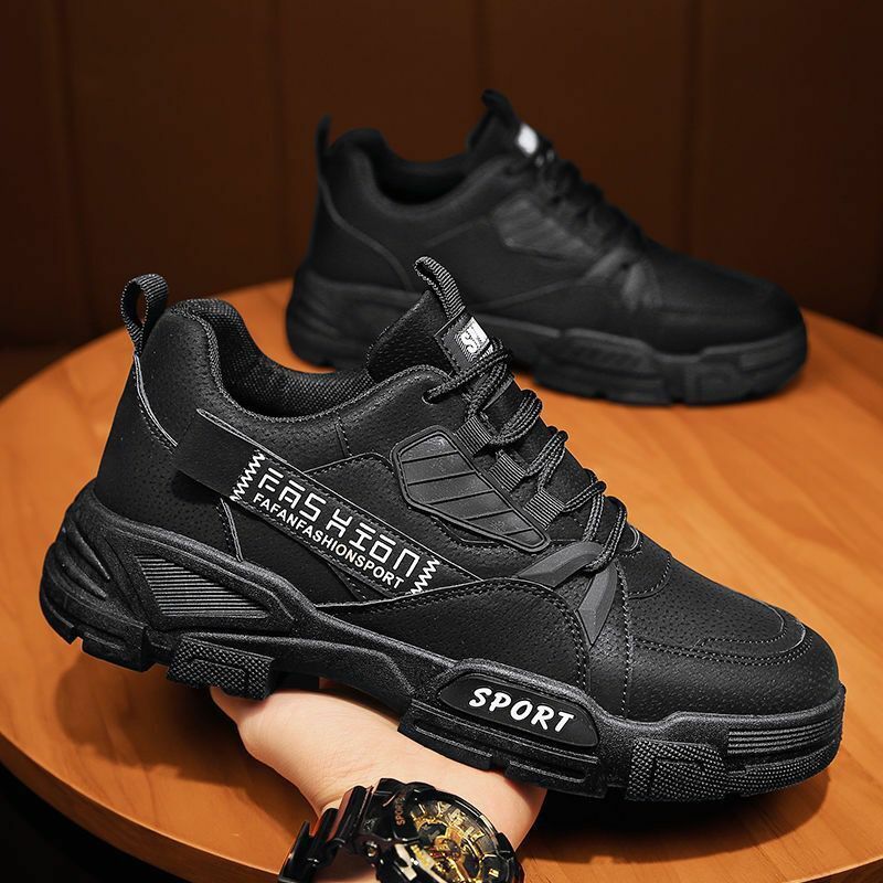 Sepatu kerja Platform Sneakers antiselip sepatu bot pergelangan kaki nyaman untuk pria 2024 modis pria berjalan bertali sepatu vulkanisir