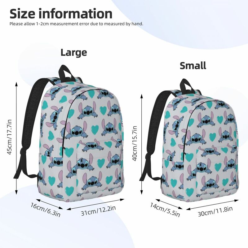 Custom Disney Stitch Heart Cartoon Canvas Backpacks for Men Women Waterproof College School Bag Printing Bookbag