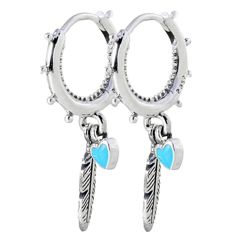 925 Sterling Silver Droplets Twist Of Faith Acorn Leaf Asymmetric Heart Hoop Earring Fit Original Bracelet Women Jewelry Gift