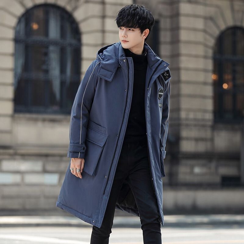 2023 New Men Down Jacket Winter Coat Mid-length Loose Parkas Thicken Warm Leisure simple Outwear Hooded fashion Overcoat