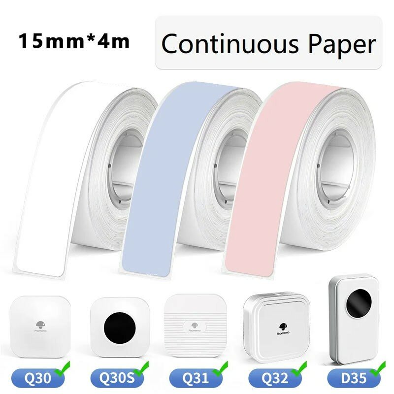 Phomemo D30 Continuous Color Label Paper(15mm X 4m),  Compatible for D30 D35 Q30 Label Maker, Thermal Printing Inkless & Clean
