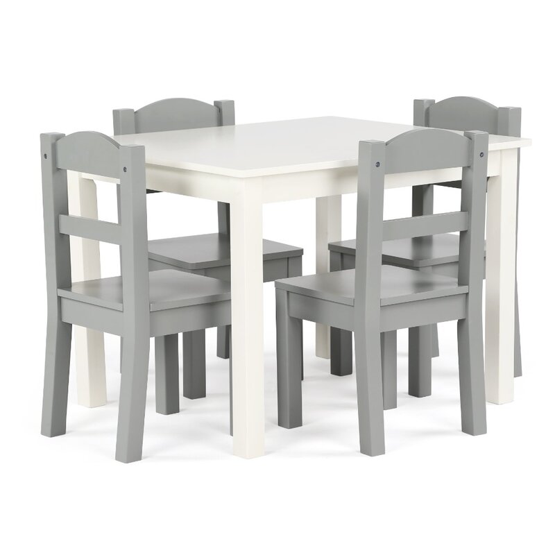 Humble Crew Springfield Set tavolo e sedie per bambini in legno da 5 pezzi in bianco e grigio
