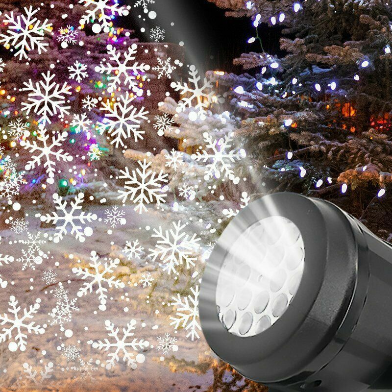 Proyector de copos de nieve de Navidad, luces LED de hadas para dormitorio, lámpara giratoria dinámica de proyección de nieve blanca, adornos interiores de Año Nuevo
