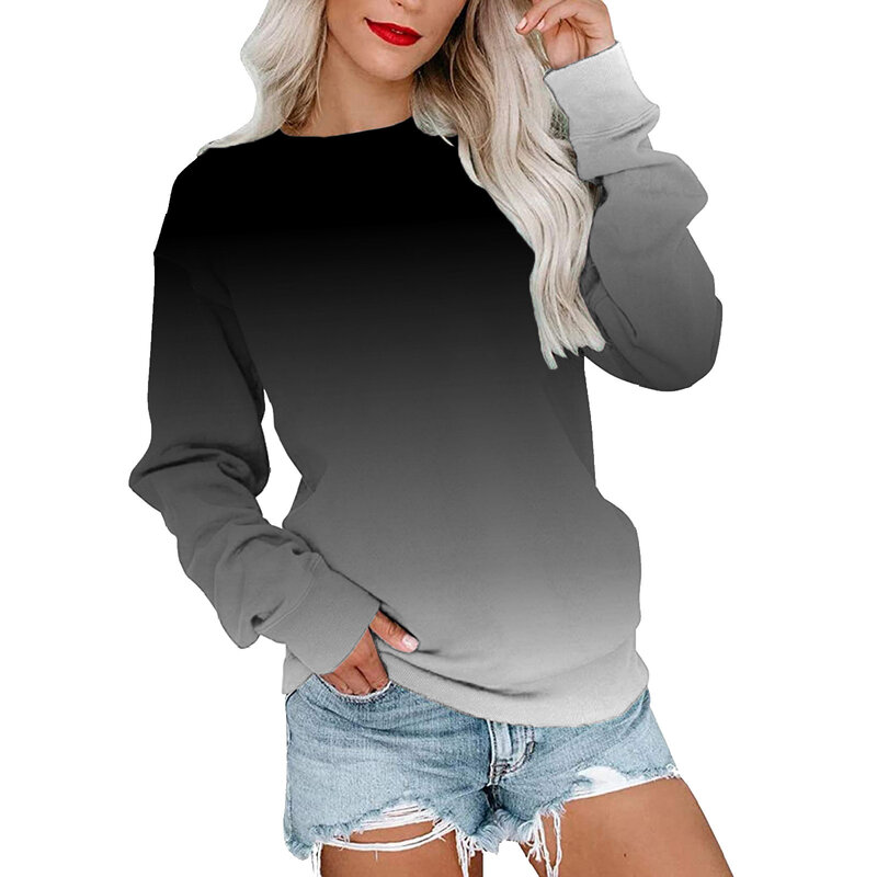 Suéter de cuello redondo degradado con estampado 3D para mujer, ropa informal de tendencia
