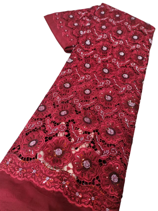 Tissu en dentelle de mousseline de soie française pour femmes, tulle africain, dentelle de charbon, paillettes nigwin, robes de mariée, haute qualité, 2024
