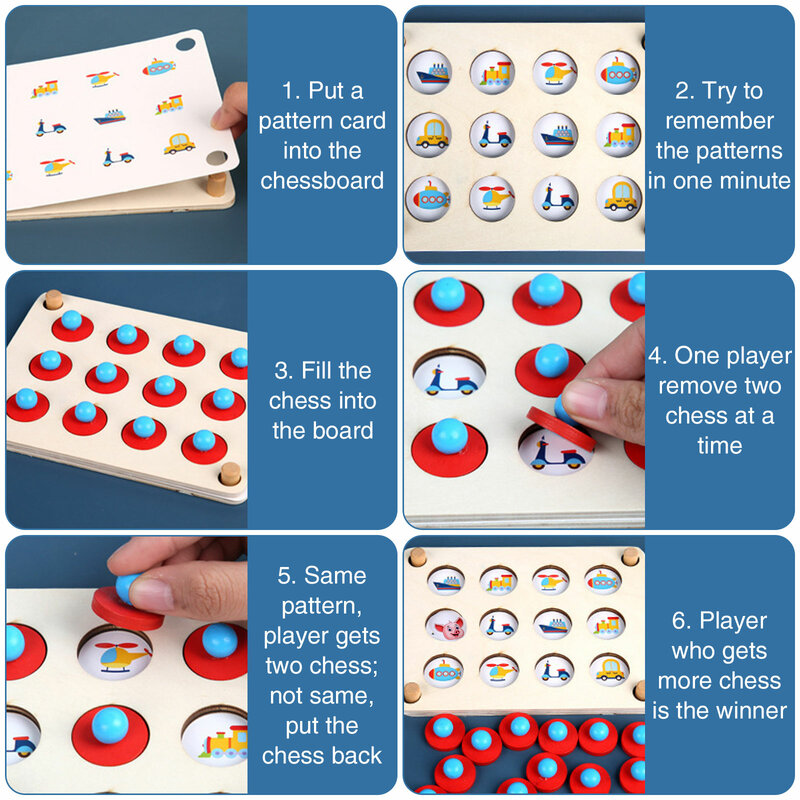 Set Mainan Permainan Catur Memori Puzzle Kayu Anak-anak Mainan Pendidikan Dini Mainan Permainan Interaksi Orangtua-anak untuk Anak-anak Anak Laki-laki Perempuan