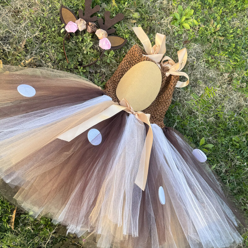 Deer Costumes for Baby Girls Christmas Dress for Kids Halloween Costumes Reindeer Tulle Tutu Dress Birthday Princess Clothes