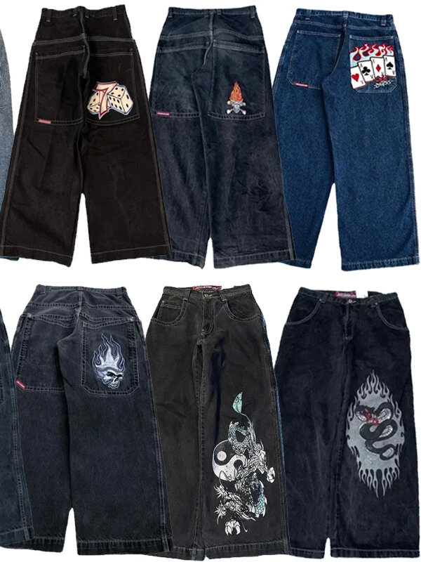 Jeans retrô de perna larga para homens, calças Jinco largas, roupas carga, macacão, macacão, macacão, macacão, macacão, macacão, Y2K