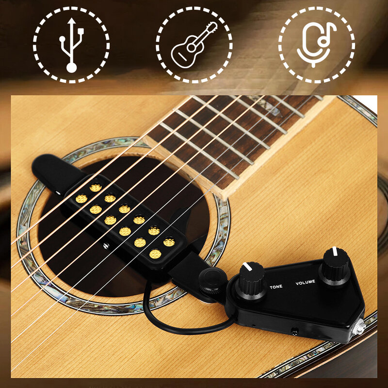 12 Hole Professional Guitar Pickups Adjustable Tone Volume Guitar Pickups Amplifier Transducer Guitar Parts & Accessories