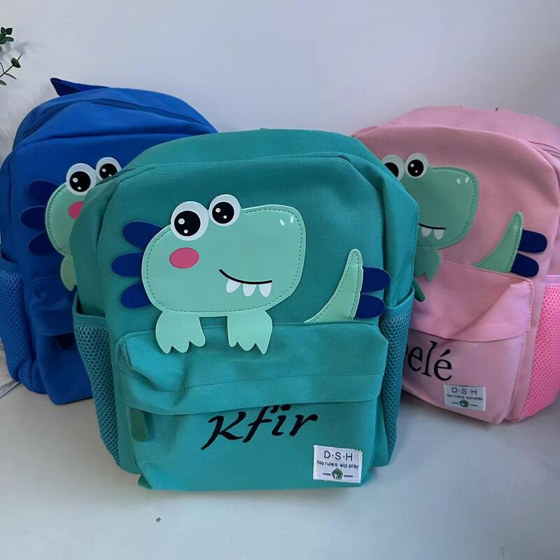 Mochila bordada de dinosaurio con dibujos animados, mochila ligera con bordado personalizado para preescolar y guardería, novedad