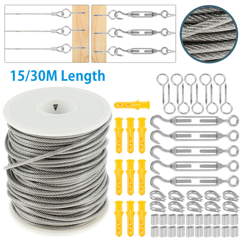 Steel PVC Coated Flexible Wire Rope Soft Cable Transparent Stainless Steel Clothesline Fence Roll Outdoor Cable Guardrail Ropes