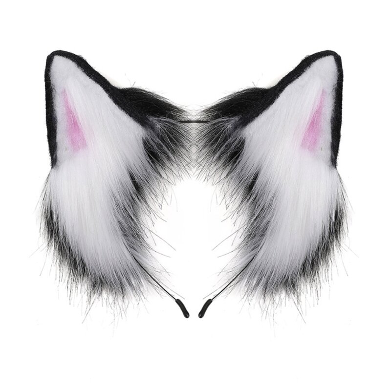 Ikat Kepala Telinga Kucing Mewah Simpai Rambut Hewan Lucu untuk Gaun Pesta Ikat Kepala Bulu Palsu Kucing Aksesori Rambut Kostum