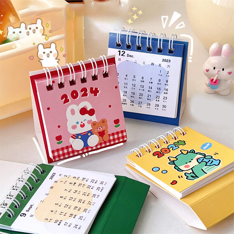Cute Cartoon Desk Calendar, Animal, Mini Note Coil, Agenda Planner diário, Desktop Notepad, Kawaii, 2024