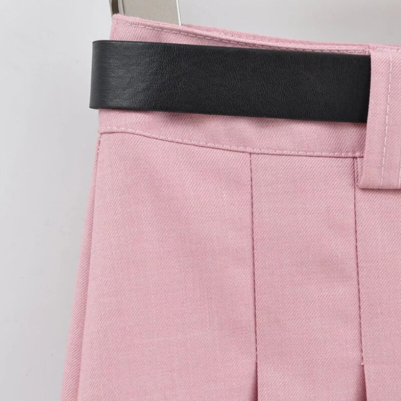 Falda plisada con cinturón para mujer, minifalda Vintage coreana, estilo Preppy informal, color liso, novedad de verano, 2023