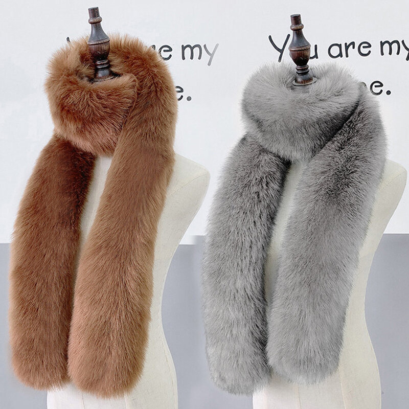 1PC Long Faux Fox Fur Scarf Imitation Fur Scarves Women Winter Warm Fake Collar Plush Fur Thick Shawl Girls Clothes Accessories