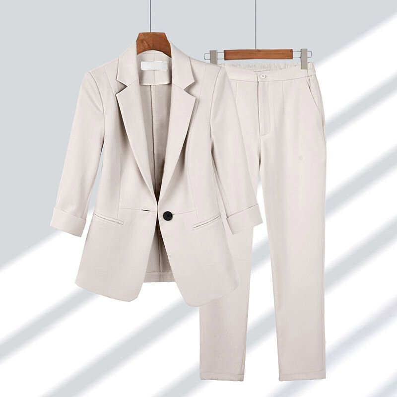 Women's Spring Summer Suit Jacket Pants Set Korean Office Lady Blazers Coat Trousers 2 Piece Professional Suit Workwear Female